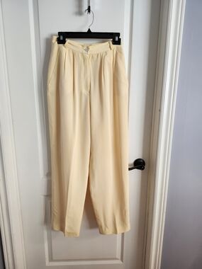 Vintage High-Waist Pleated Soft Yellow Dress Pants